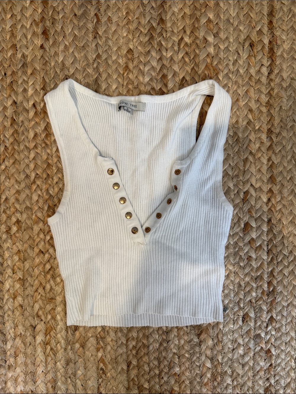 Love Tree White Ribbed Snap-Front Tank